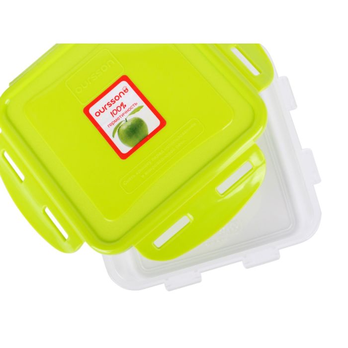 Пластиковый контейнер Oursson, салатовая крышка, 1,25 л, квадратный 