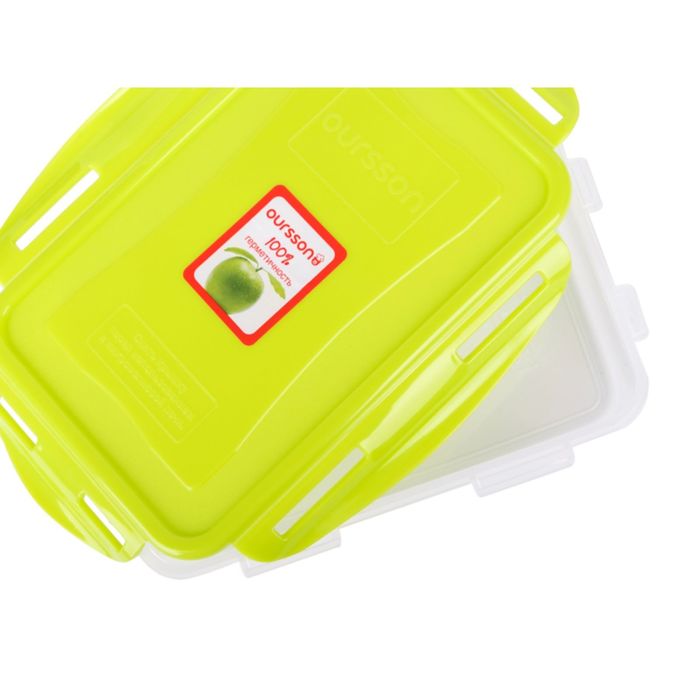 Пластиковый контейнер Oursson, салатовая крышка, 1,1 л, прямоугольный 