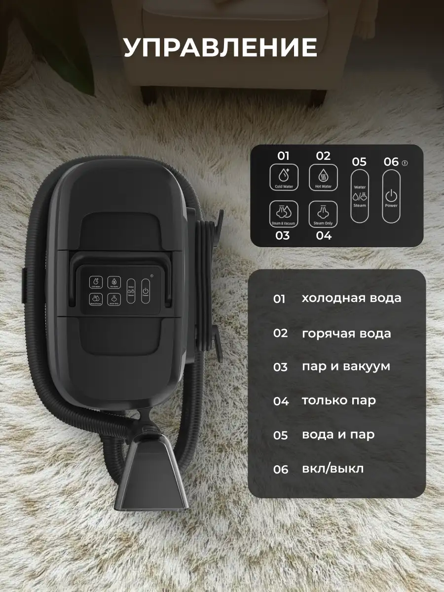 Моющий пылесос для мебели, ковров и кафеля с функцией пара ARG W-08 - фото 10