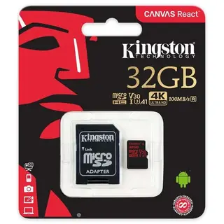 Карта памяти Kingston Canvas React microSDHC 32GB Class 3 (SDCR/32GB)