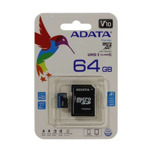 Карта памяти Adata Premier MicroSDXC 64GB Class 10 (AUSDH64GUICL10A1)