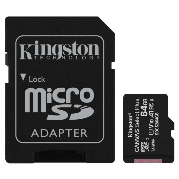 Kingston жад картасы Canvas Select Plus MicroSDXC 64GB Class 10 (SDCS2/64GB)