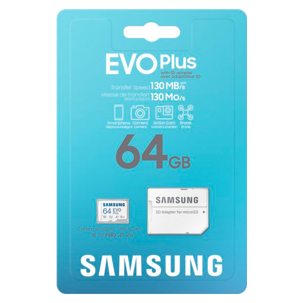 Samsung жад картасы EVO Plus MicroSDXC 64GB Class 10 (MB-MC64KA/RU)