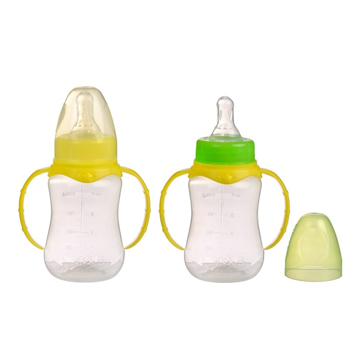Бутылочка для кормления детская приталенная, с ручками, 150 мл, от 0 мес., цвет жёлтый МИКС 