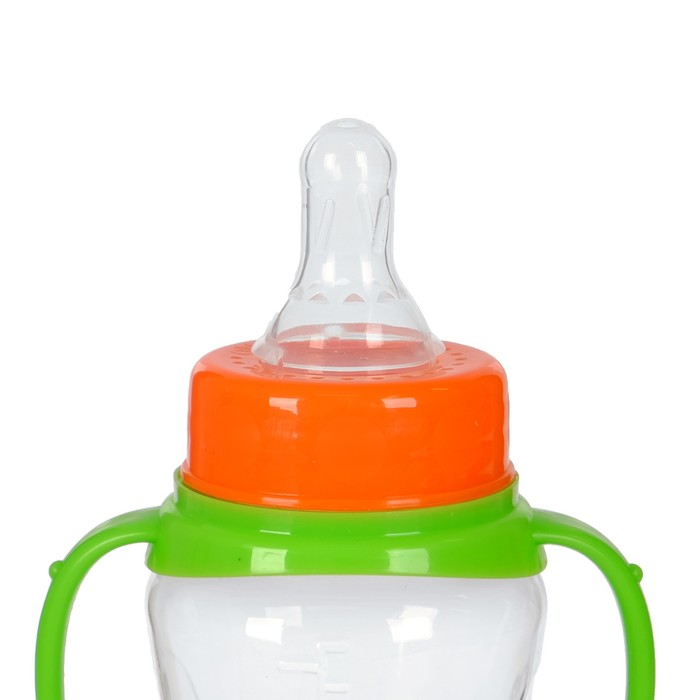 Бутылочка для кормления детская приталенная, с ручками, 250 мл, от 0 мес., цвет зелёный 