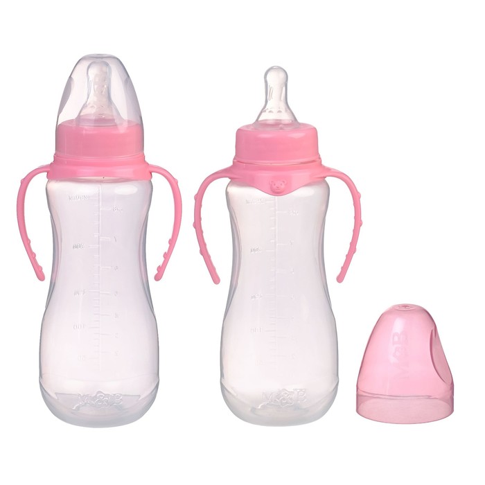 Бутылочка для кормления детская приталенная, с ручками, 250 мл, от 0 мес., цвет розовый МИКС 
