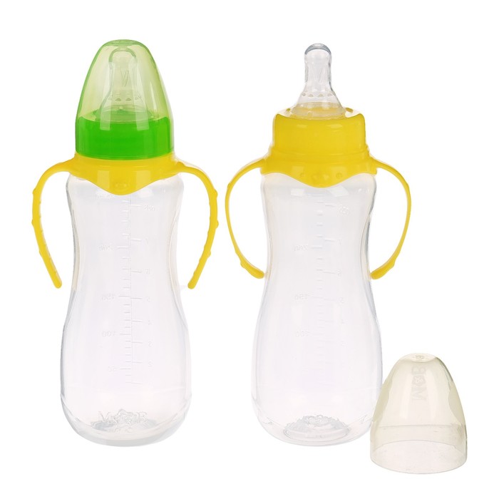 Бутылочка для кормления детская приталенная, с ручками, 250 мл, от 0 мес., цвет жёлтый МИКС 