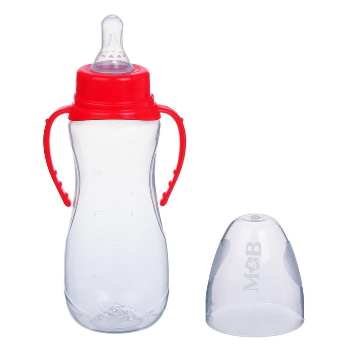 Бутылочка для кормления детская приталенная, с ручками, 250 мл, от 0 мес., цвет красный 