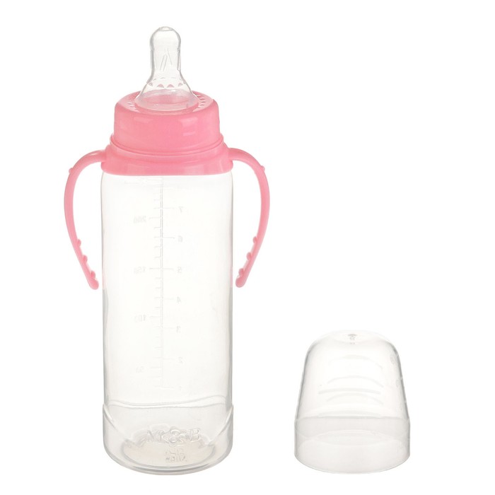 Бутылочка для кормления детская классическая, с ручками, 250 мл, от 0 мес. цвет розовый 