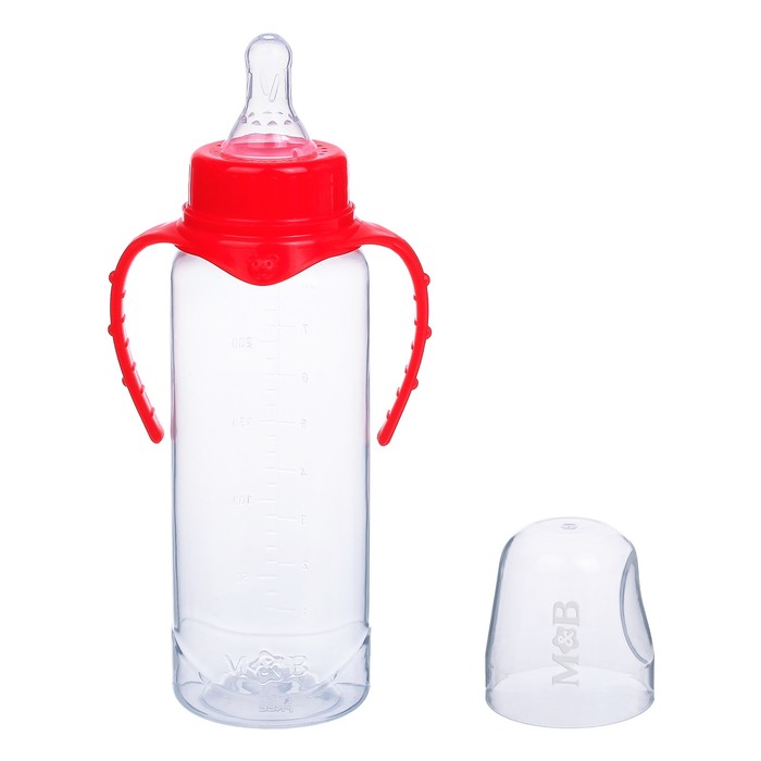 Бутылочка для кормления детская классическая, с ручками, 250 мл, от 0 мес., цвет красный 
