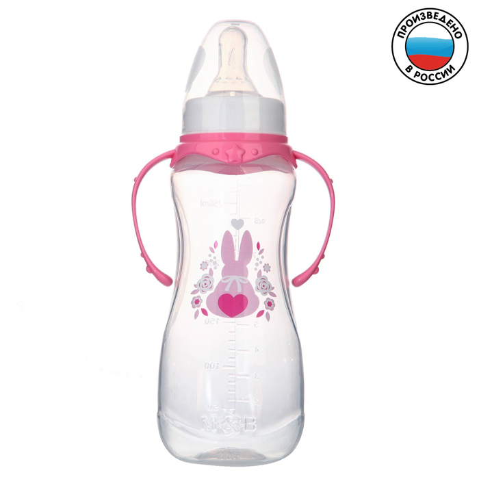 Бутылочка для кормления «Моя зая» детская приталенная, с ручками, 250 мл, от 0 мес., цвет розовый 