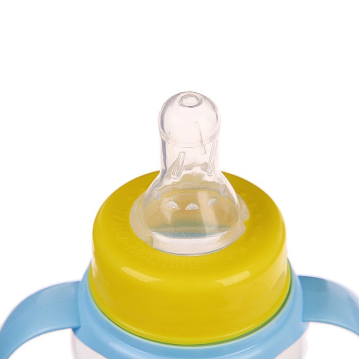 Бутылочка для кормления «Паровозик» детская приталенная, с ручками, 150 мл, от 0 мес., цвет голубой 