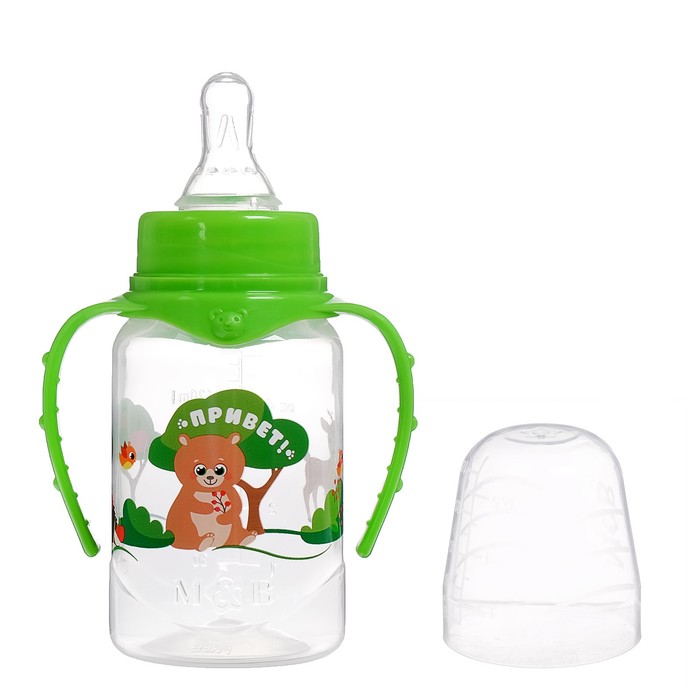 Бутылочка для кормления «Лесная сказка» детская классическая, с ручками, 150 мл, от 0 мес., цвет зелёный 