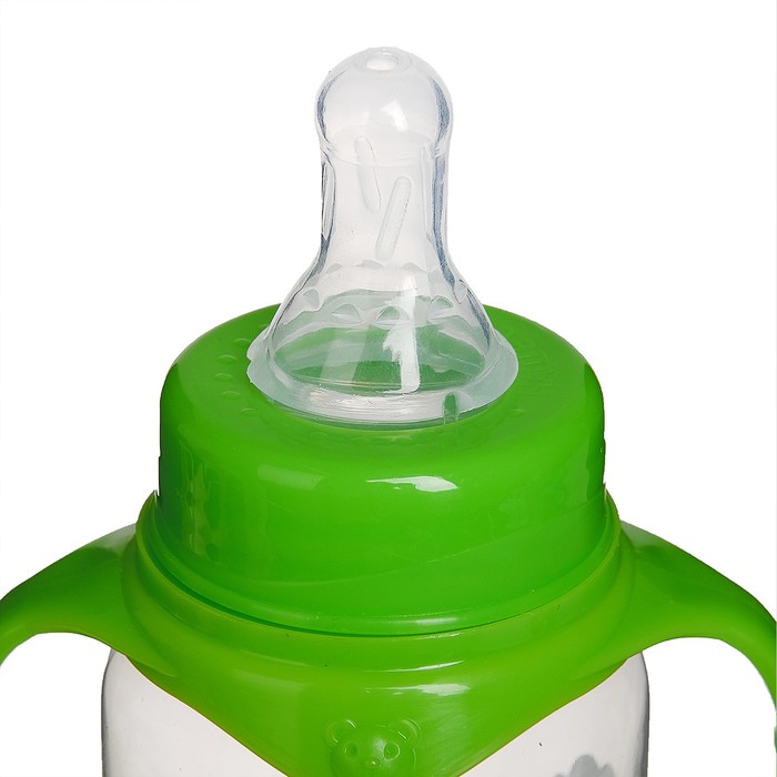Бутылочка для кормления «Лесная сказка» детская классическая, с ручками, 150 мл, от 0 мес., цвет зелёный 