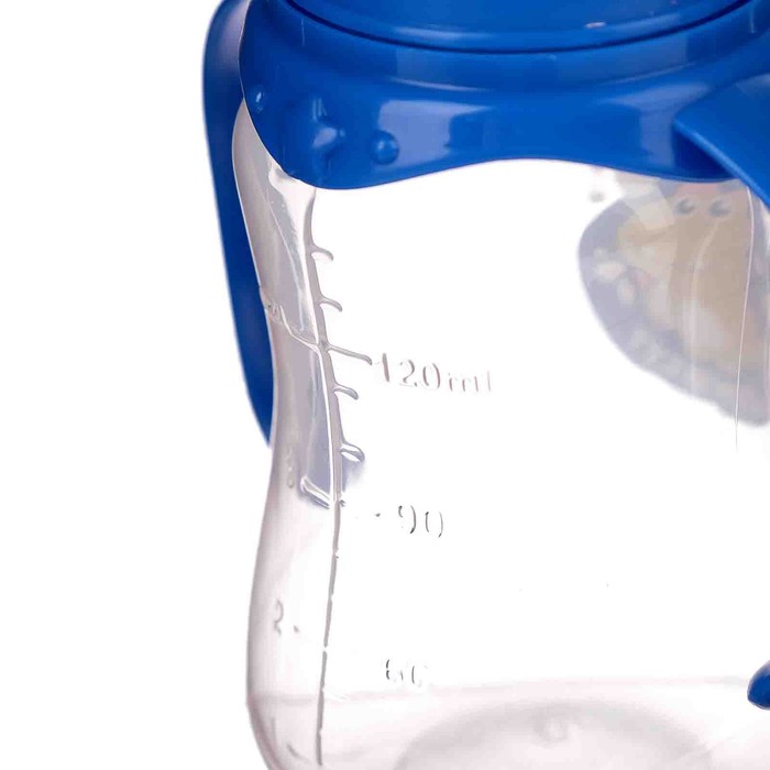 Бутылочка для кормления «Динозаврик Рикки» детская приталенная, с ручками, 150 мл, от 0 мес., цвет синий 