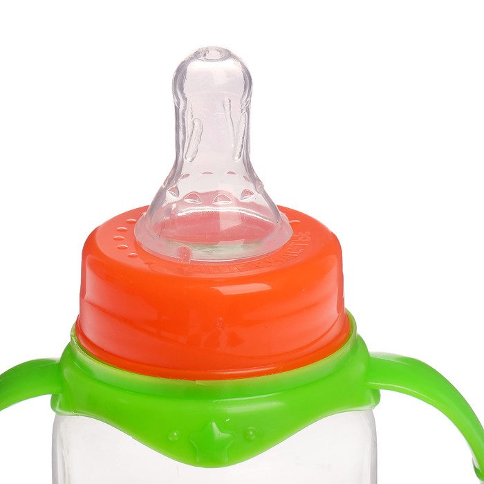 Бутылочка для кормления «Фруктовое счастье» детская классическая, с ручками, 150 мл, от 0 мес., цвет зелёный 