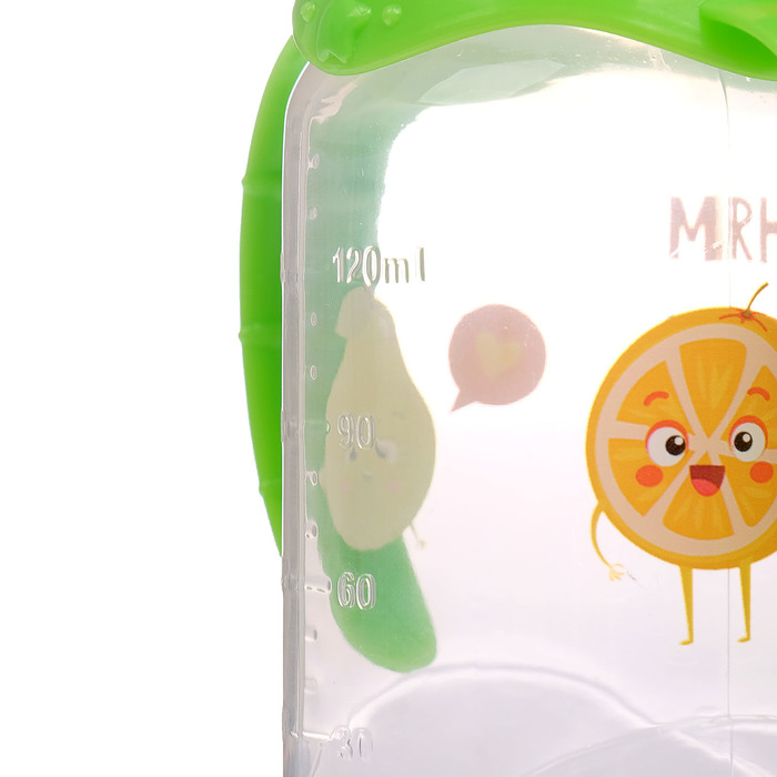 Бутылочка для кормления «Фруктовое счастье» детская классическая, с ручками, 150 мл, от 0 мес., цвет зелёный 