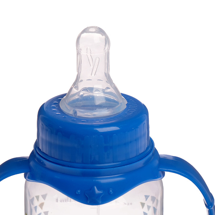 Бутылочка для кормления с ручками «Моя первая бутылочка», 150 мл, от 0 мес., цвет синий 