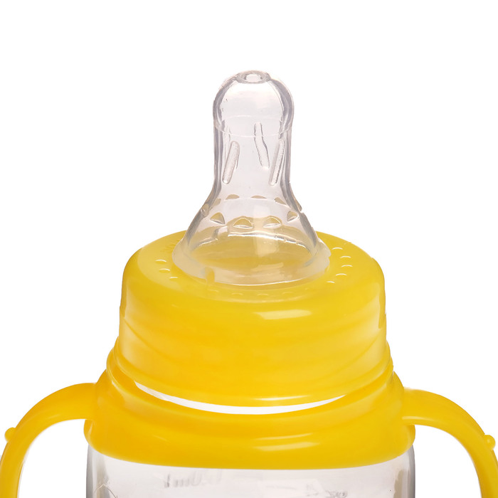 Бутылочка для кормления «Весёлая ферма» детская классическая, с ручками, 150 мл, от 0 мес., цвет жёлтый 