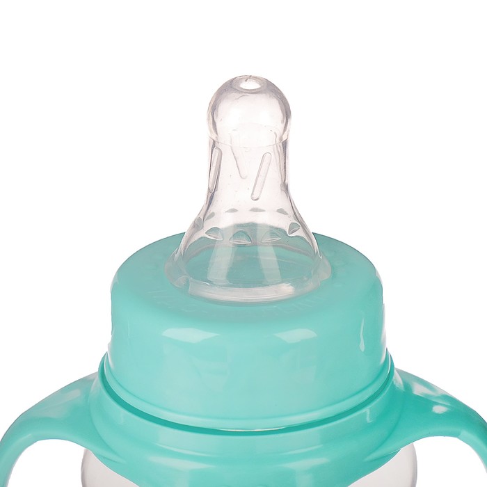 Бутылочка для кормления «Мишутка» детская приталенная, с ручками, 150 мл, от 0 мес., цвет бирюзовый 