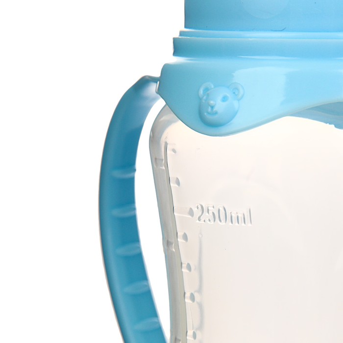 Бутылочка для кормления «Мишка Томми» детская приталенная, с ручками, 250 мл, от 0 мес., цвет голубой 