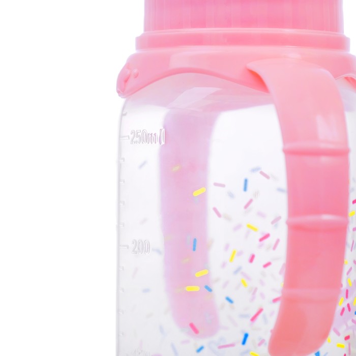 Бутылочка для кормления «Самая сладкая» детская классическая, с ручками, 250 мл, от 0 мес., цвет розовый + ПОДАРОК 