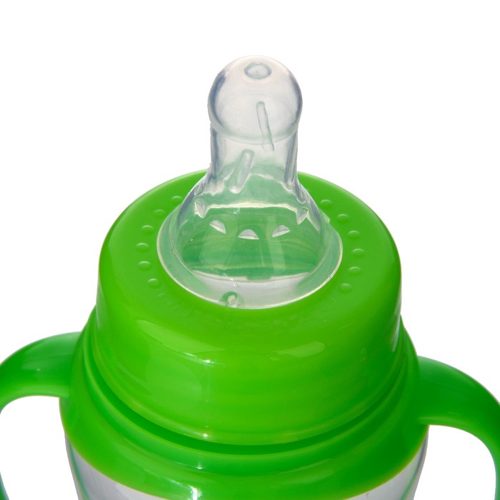 Бутылочка для кормления «Зайка Тяпа» детская приталенная, с ручками, 250 мл, от 0 мес., цвет зелёный 