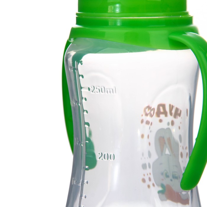 Бутылочка для кормления «Зайка Тяпа» детская приталенная, с ручками, 250 мл, от 0 мес., цвет зелёный 