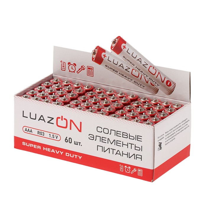 Батарейка солевая LuazON Super Heavy Duty, AAA, R03, спайка, 4 шт 