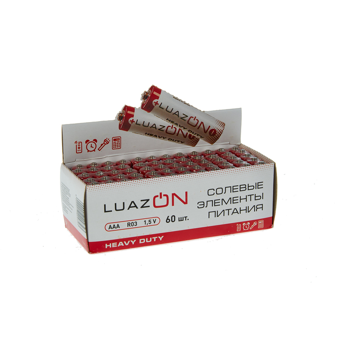 Батарейка солевая LuazON Heavy Duty, AAA, R03, спайка, 4 шт 