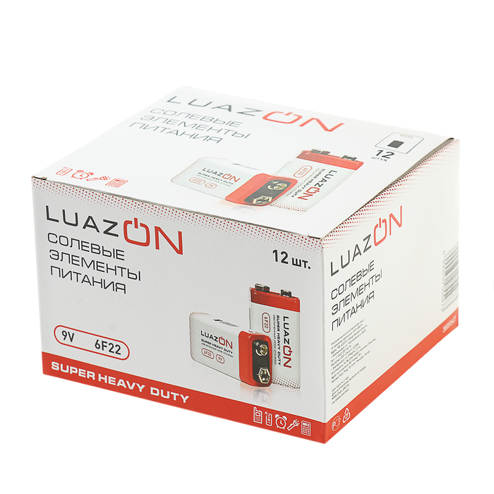 Батарейка солевая LuazON Super Heavy Duty, 6F22, 9V, блистер, 1 шт 