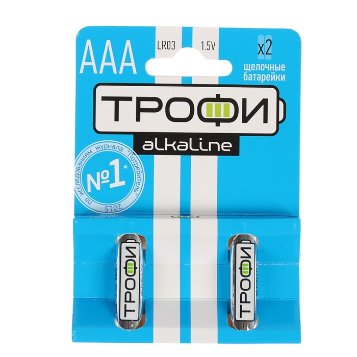 Батарейка алкалиновая "Трофи", AAA, LR03-2BL, 1.5В, блистер, 2 шт. 
