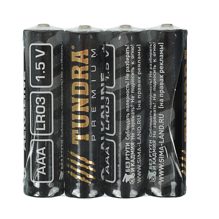 Батарейка алкалиновая TUNDRA, AAA, LR03, спайка, 4 шт 