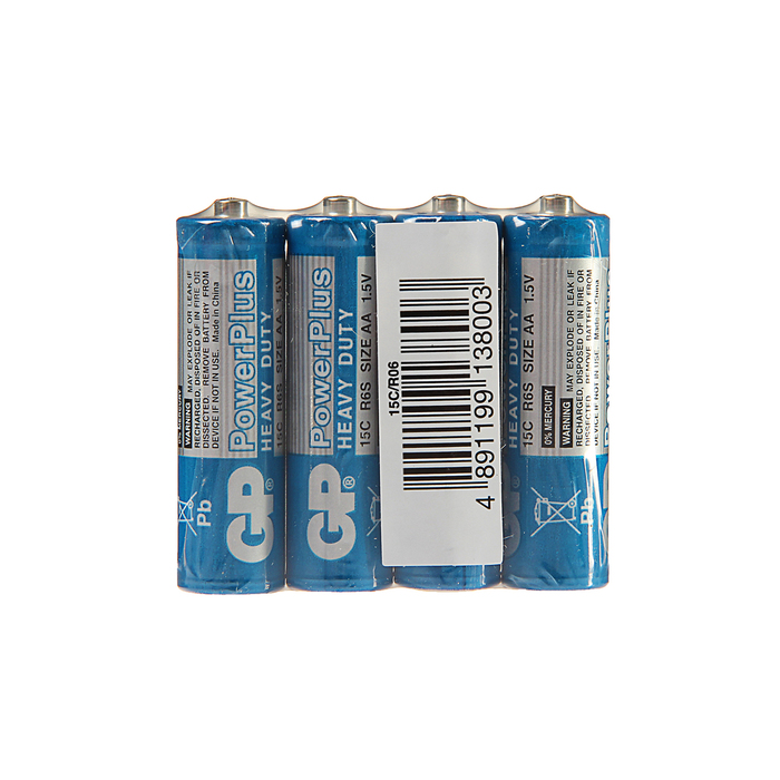 Батарейка солевая GP PowerPlus Heavy Duty, AA, R6-4S, 1.5В, спайка, 4 шт. 