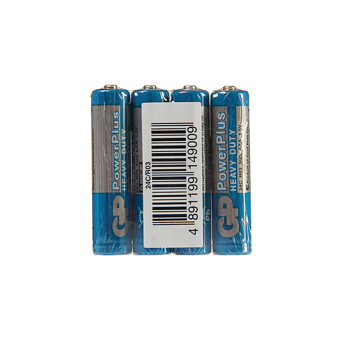 Батарейка солевая GP PowerPlus Heavy Duty, AAA, R03-4S, 1.5В, спайка, 4 шт. 