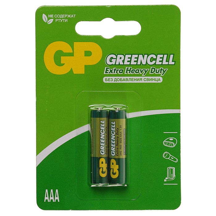 GP Greencell Extra Heavy Duty, AAA, R03-2bl, 1.5 V тұз батарейкасы, блистер, 2 дана 