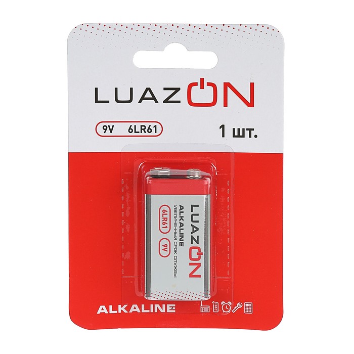 Батарейка алкалиновая LuazON, 6LR61, 9V, блистер, 1 шт 