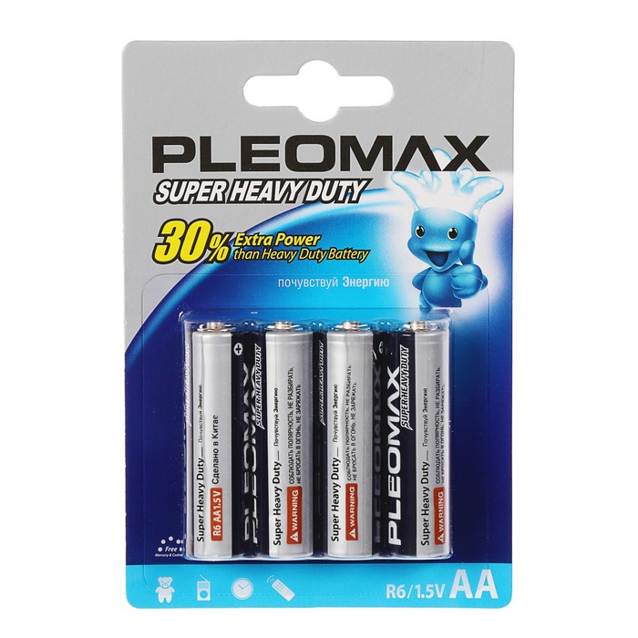 Pleomax Super Heavy Duty, AA, R6-4bl, 1.5 В тұз батарейкасы, блистер, 4 дана 