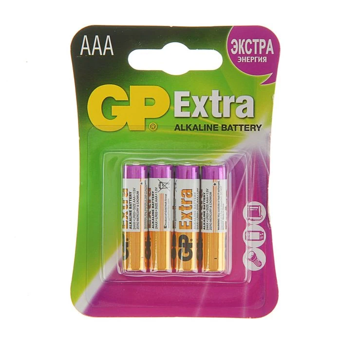 Батарейка алкалиновая GP Extra, AAA, LR03-4BL, 1.5В, блистер, 4 шт. 