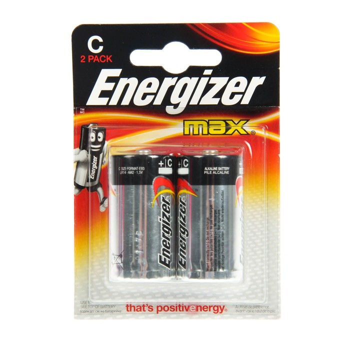 Батарейка алкалиновая Energizer Max, С, LR14-2BL, 1.5В, блистер, 2 шт. 