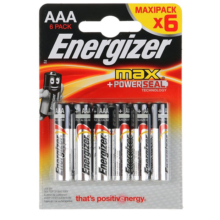 Батарейка алкалиновая Energizer Max +PowerSeal, AAA, LR03-6BL, 1.5В, блистер, 6 шт. 