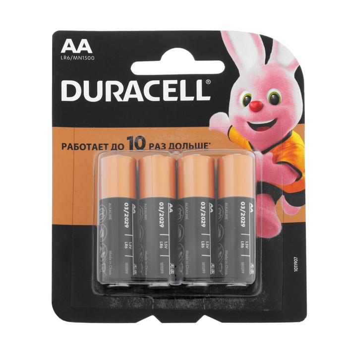 Батарейка алкалиновая Duracell Basic, AA, LR6-4BL, 1.5В, блистер, 4 шт. 