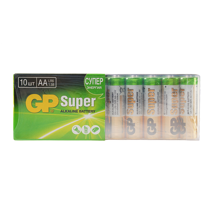 GP Super, AA, LR6-10s, 1.5 В, дәнекерлеу, 10 дана алкалин батарейкасы 