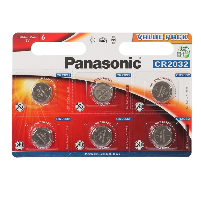 Panasonic Lithium Power, CR2032-6BL, 3В, блистер, 6 дана литий батарейкасы 