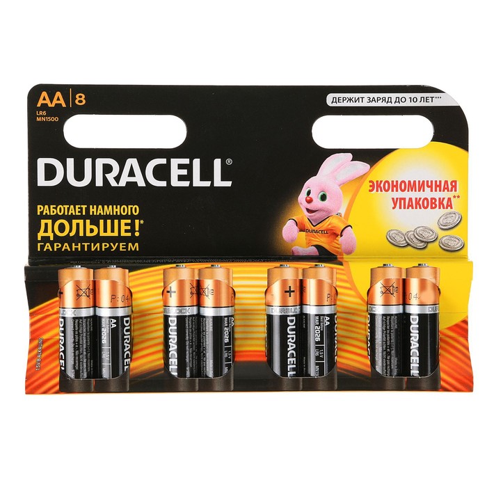 Батарейка алкалиновая Duracell Basic, AA, LR6-8BL, 1.5В, блистер, 8 шт. 