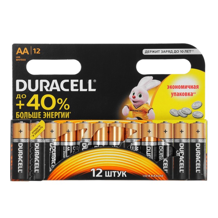 Алкалиновая батарейка Duracell, AA, LR6, блистер, 12 шт. 