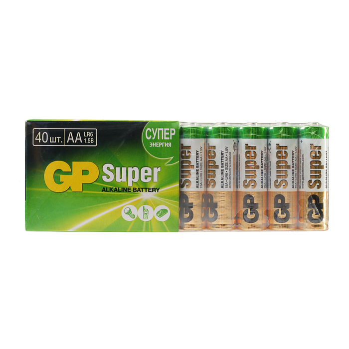 GP Super, AA, LR6-40S, 1.5 В алкалин батарейкасы, дәнекерлеу, 40 дана 