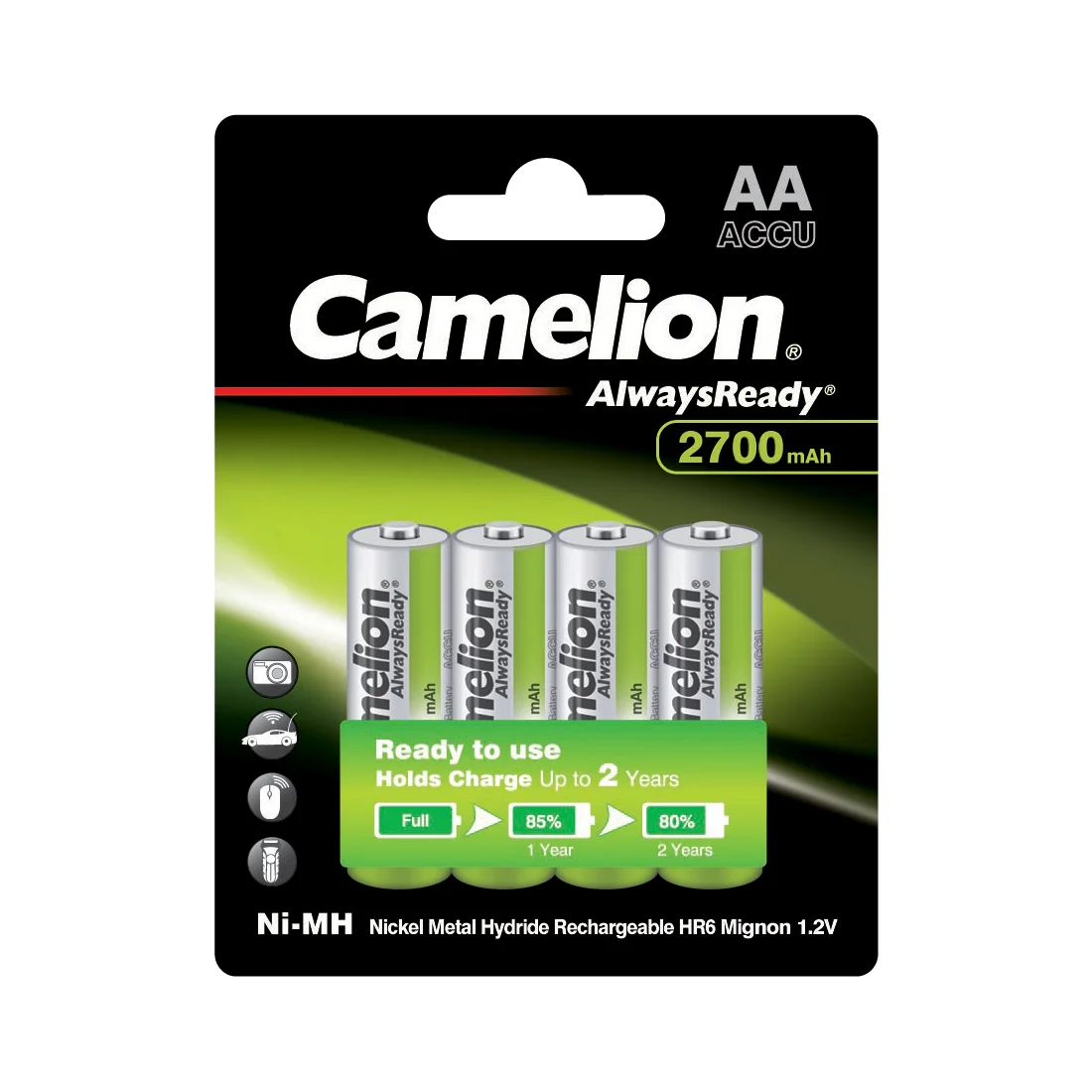 Аккумулятор CAMELION AlwaysReady Ni-MH Rechargeable NH-AA2700ARBP4 4 шт. в блистере NH-AA2700ARBP4 - фото 2