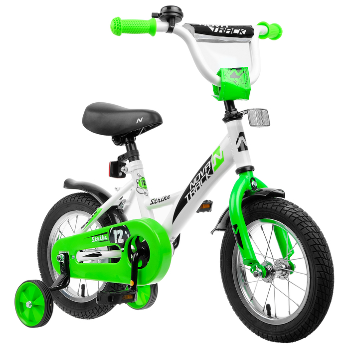Велосипед 12" Novatrack Strike, 2020, цвет белый/зелёный 