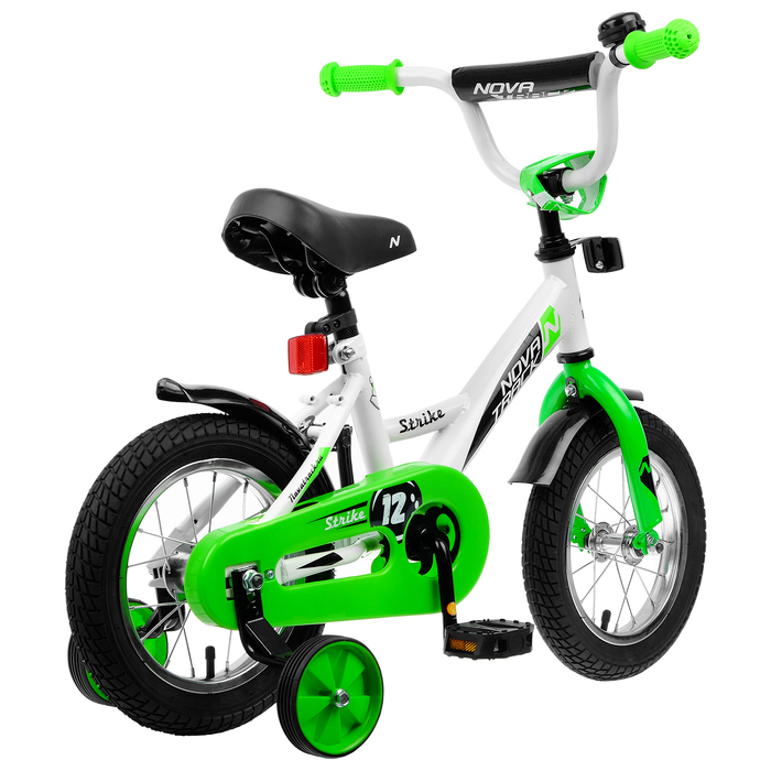 Велосипед 12" Novatrack Strike, 2020, цвет белый/зелёный 